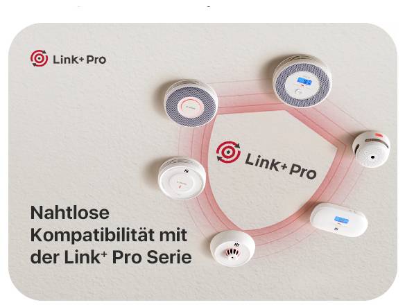 Několik propojených detektorů kouře a oxidu uhelnatého řady Link+ Pro, které nabízejí bezproblémovou kompatibilitu a ochranu.