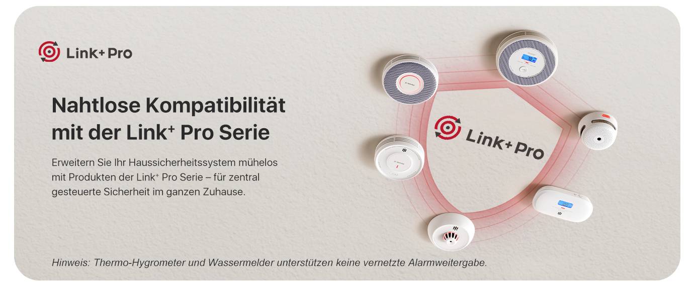 Výběr bezpečnostních zařízení řady 'Link° Pro' vykazuje bezproblémovou kompatibilitu pro centrální domácí ovládání.