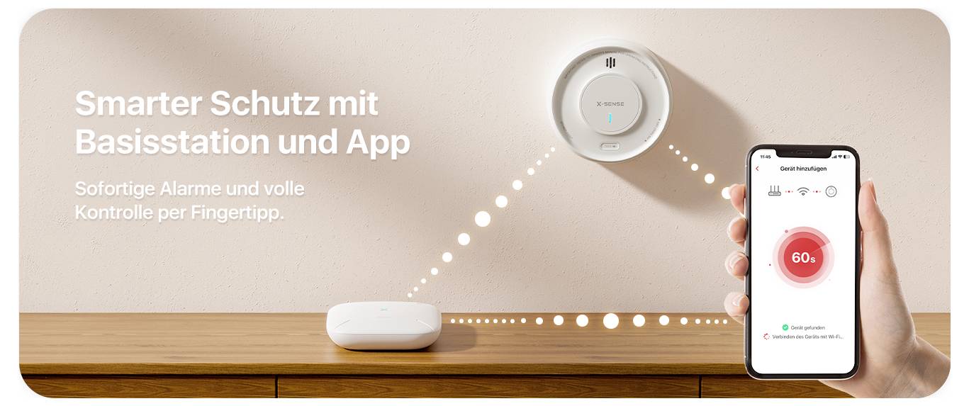 Systém chytré domácnosti se senzorem a aplikací na smartphonu pro ochranu a kontrolu. Nástěnný senzor bezdrátově vysílá alarmy.