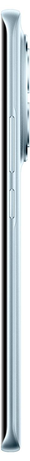 Boční pohled na moderní smartphone v světle modré barvě s elegantním, tenkým designem, tlačítky na straně a vyvýšeným fotoaparátem.