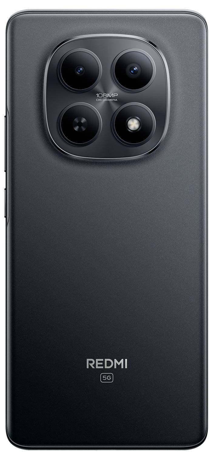 Elegantní černý chytrý telefon s logem „REDMI" na zadní straně, vybavený čtyřnásobnou kamerou v horní části, zahrnuje detail „200MP" na kameře.