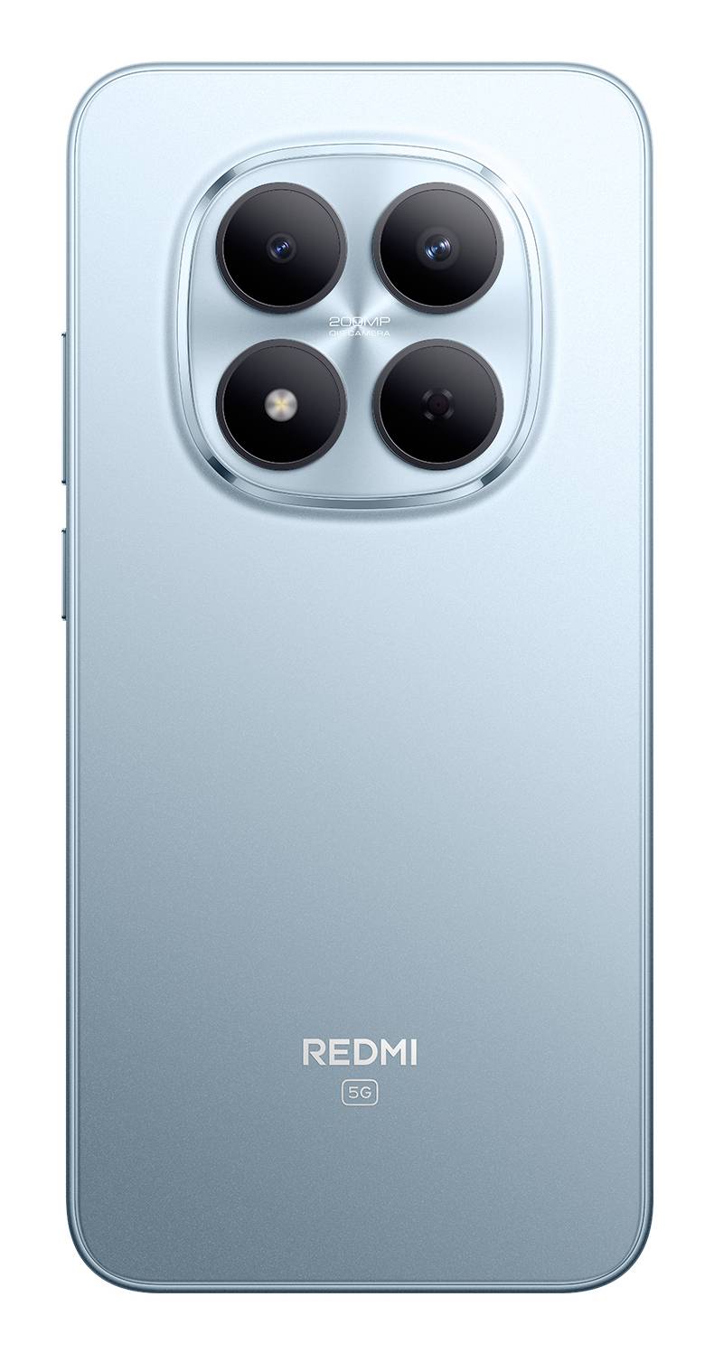 Elegantní, moderní chytrý telefon se světle modrým zadním krytem je vybaven čtyřnásobným fotoaparátem v čtvercovém modulu, který zdůrazňuje jeho pokročilé fotografické možnosti.