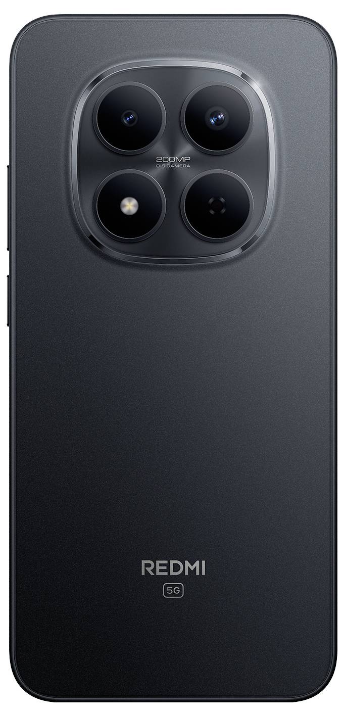 Pohled zezadu smartphonu se čtyřnásobným fotoaparátem a štítkem „50MP", s označením značky „Redmi 5G" zobrazeným níže.