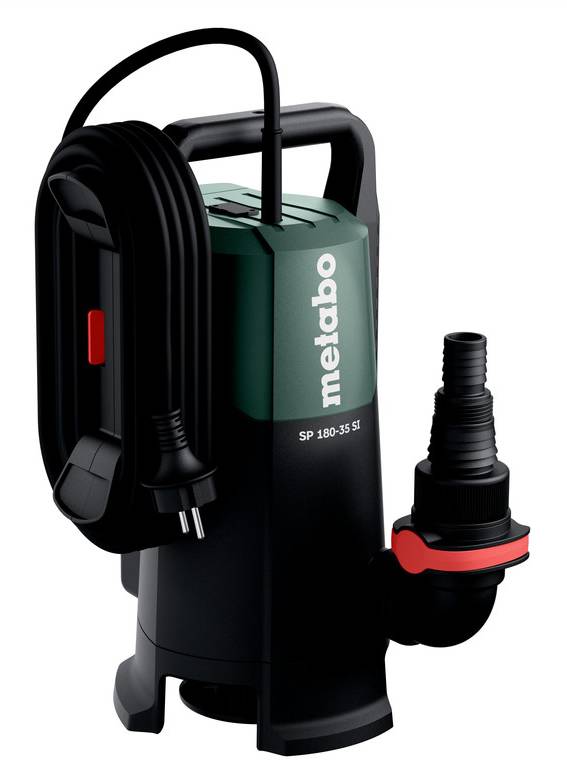 Metabo SP 180-5 SL ponorné čerpadlo s připojeným napájecím kabelem a hadicovým konektorem na bílém pozadí