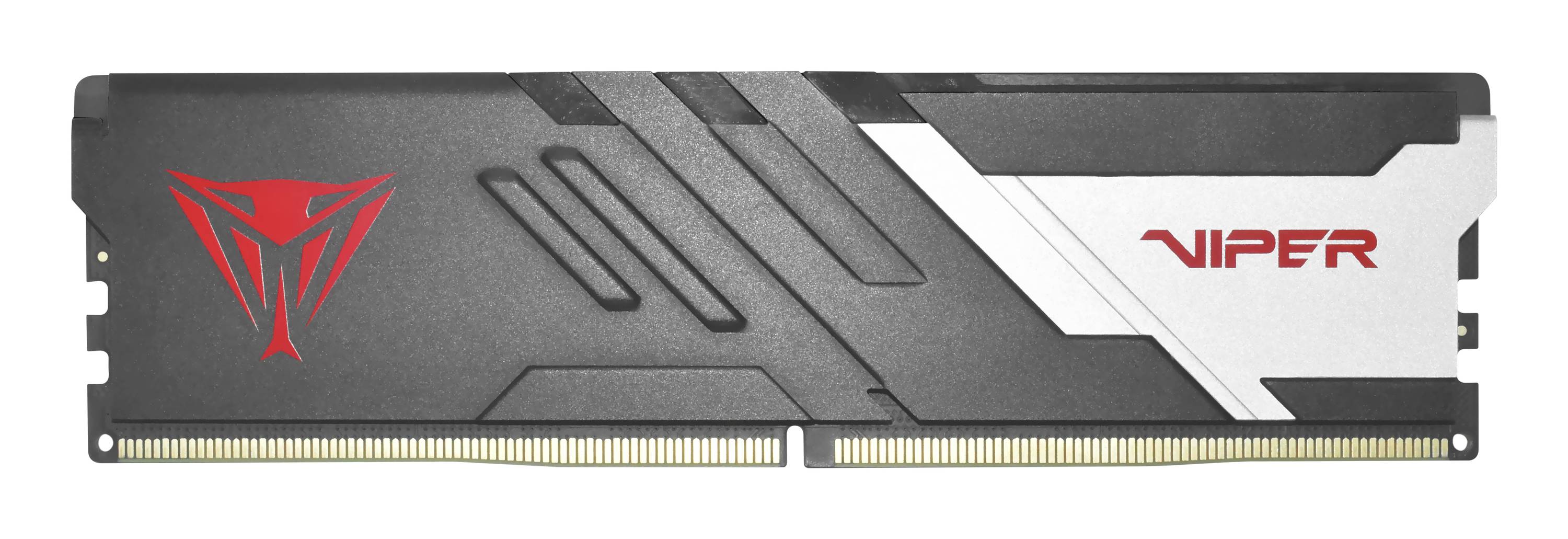 Černobílý modul Viper RAM s červeným logem Viper a textem, s moderním úhlovitým designem.
