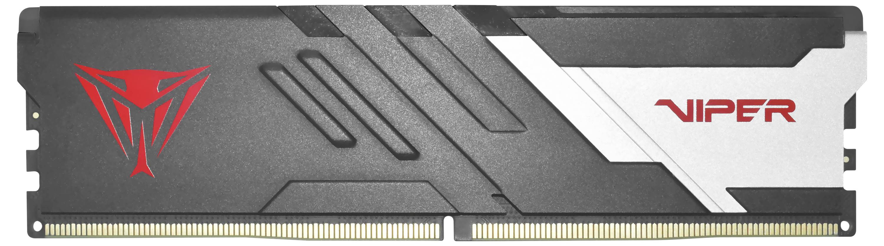 Modul RAM Viper s černobílým designem, červeným logem na levé straně a slovem 'VIPER' v červené barvě na pravé straně.