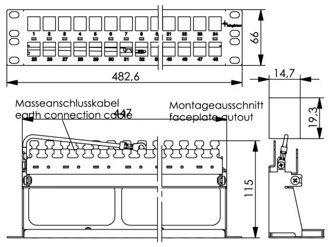 Telegärtner 100021507 19" neosazený modulární nosič 483 mm (19") CAT 6A 1.5 U černá neosazený-1