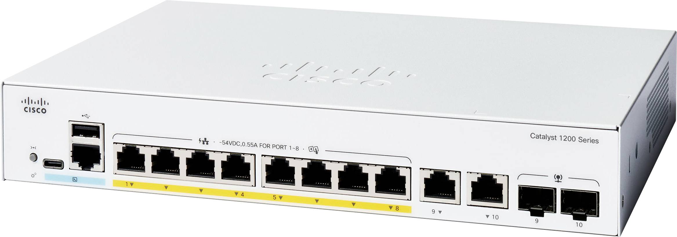 Přepínač řady Cisco Catalyst 1000 s více porty Ethernet určený pro síťové připojení malých až středních podniků.