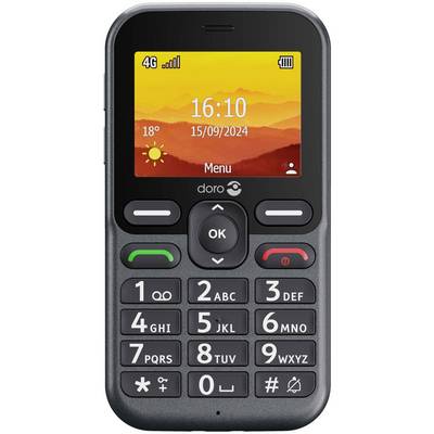 Mobilní telefon s barevným displejem zobrazujícím čas "16:10", datum "15/09/2024" a ikonu počasí pro slunečno, s velkými tlačítky níže.