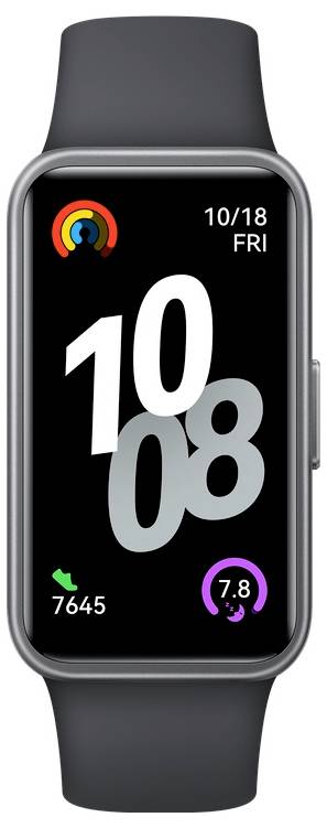 Chytré hodinky zobrazují čas „10:08", datum „10/18 Pá", počet kroků „7645", sledování energetického příjmu a indikátor dosažení fitness cíle.