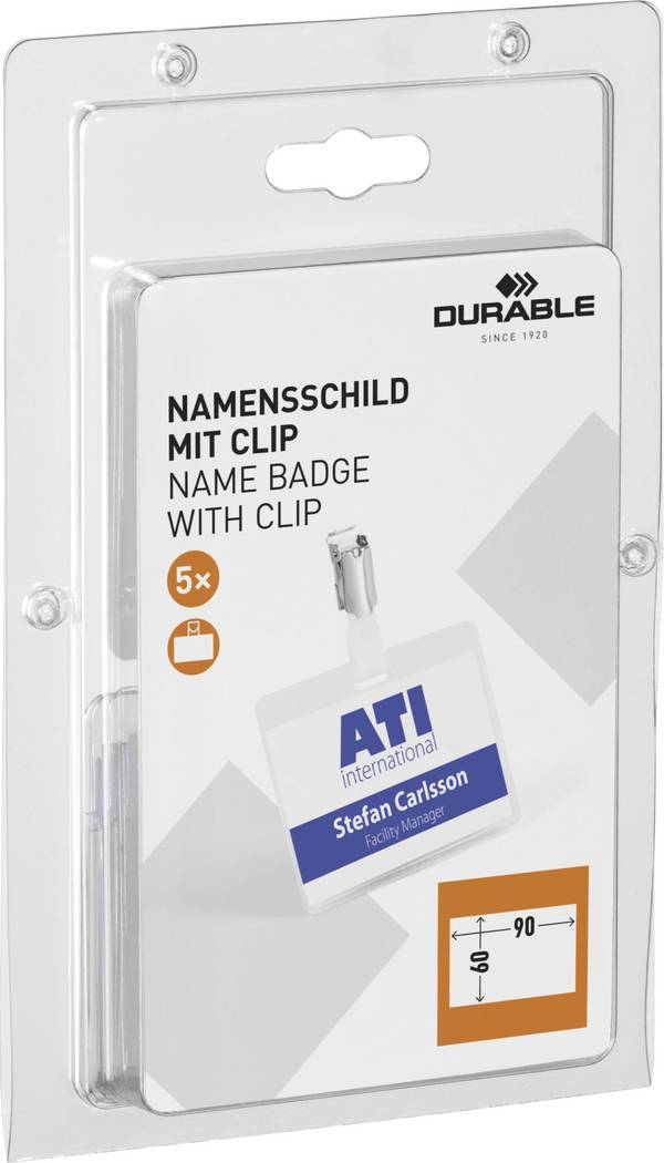 Durable 861219 štítek se jménem  (š x v) 90 mm x 60 mm klip  5 ks