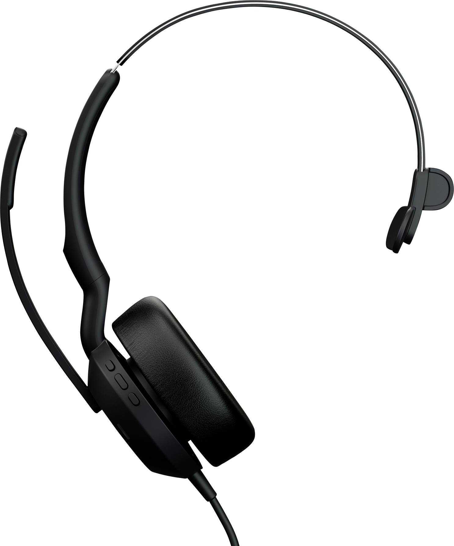 Černá jednouché sluchátka s mikrofonem na rameni a polstrovanou náušnicí, která jsou určena pro profesionální audio komunikaci.