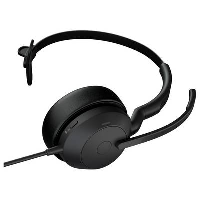 Černá sluchátka přes hlavu s mikrofonem, vybavená polstovaným náušníkem a nastavitelnou čelenkou, určená pro audio komunikaci.