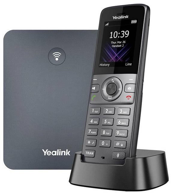Bezdrátový telefon se základnovou stanicí, vybavený digitálním displejem zobrazujícím čas a datum, určený pro bezdrátovou komunikaci.