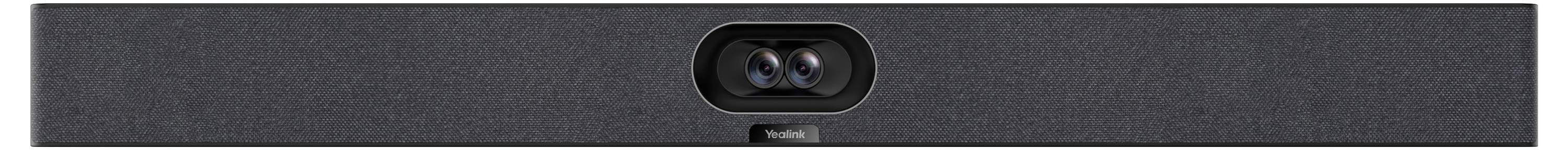 Elegantní, obdélníková černá kamera do videokonference se středovým objektivem, připevněná v minimalistickém designu pro moderní profesionální prostředí.