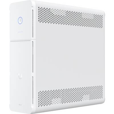 Bílý síťový server s elegantním designem, vybavený ventilačními mřížkami, tlačítkem napájení a firemním logotypem.