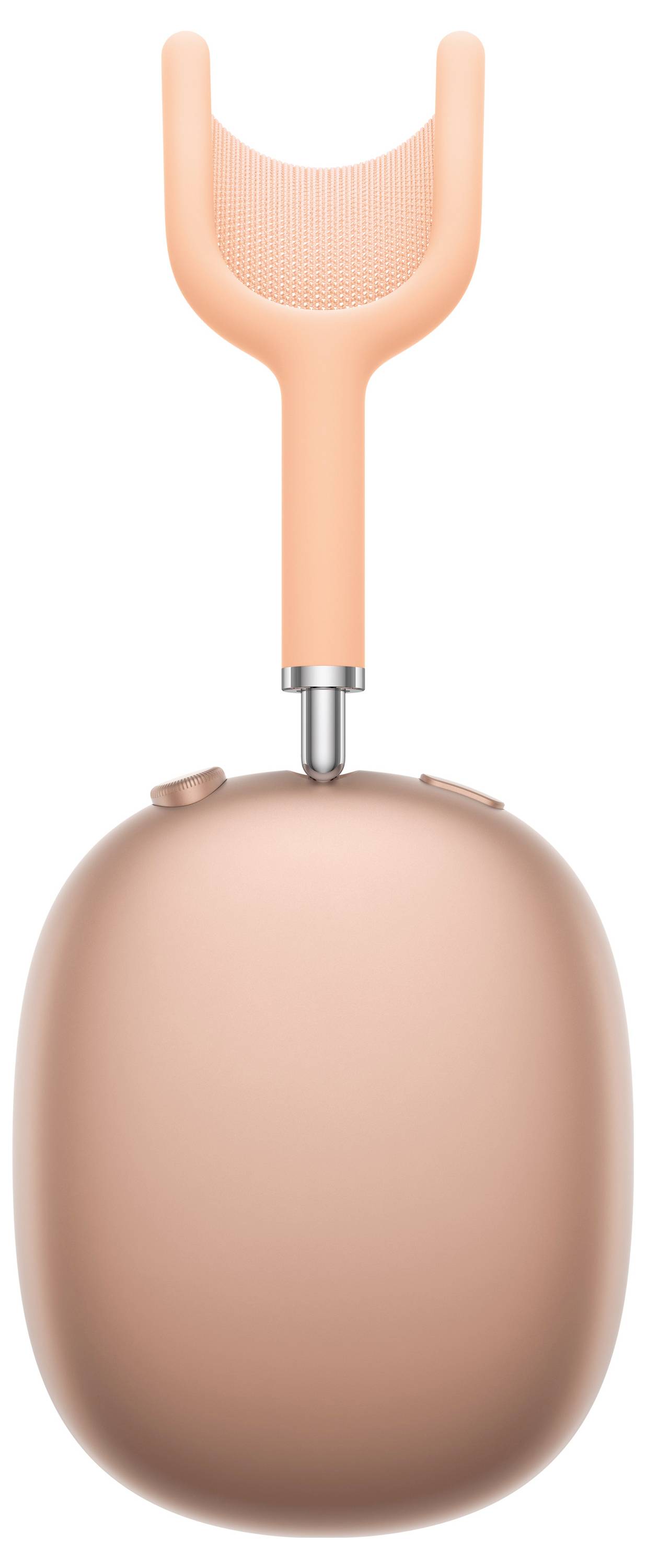 Detailní záběr na růžová sluchátka přes uši, zobrazující náušnici a část oblouku.