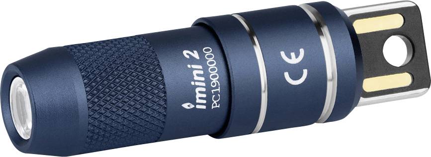 Modrý USB hygrometr s nápisem "imini 2" a sériovým číslem "PC19000000" vytištěným na těle přístroje.