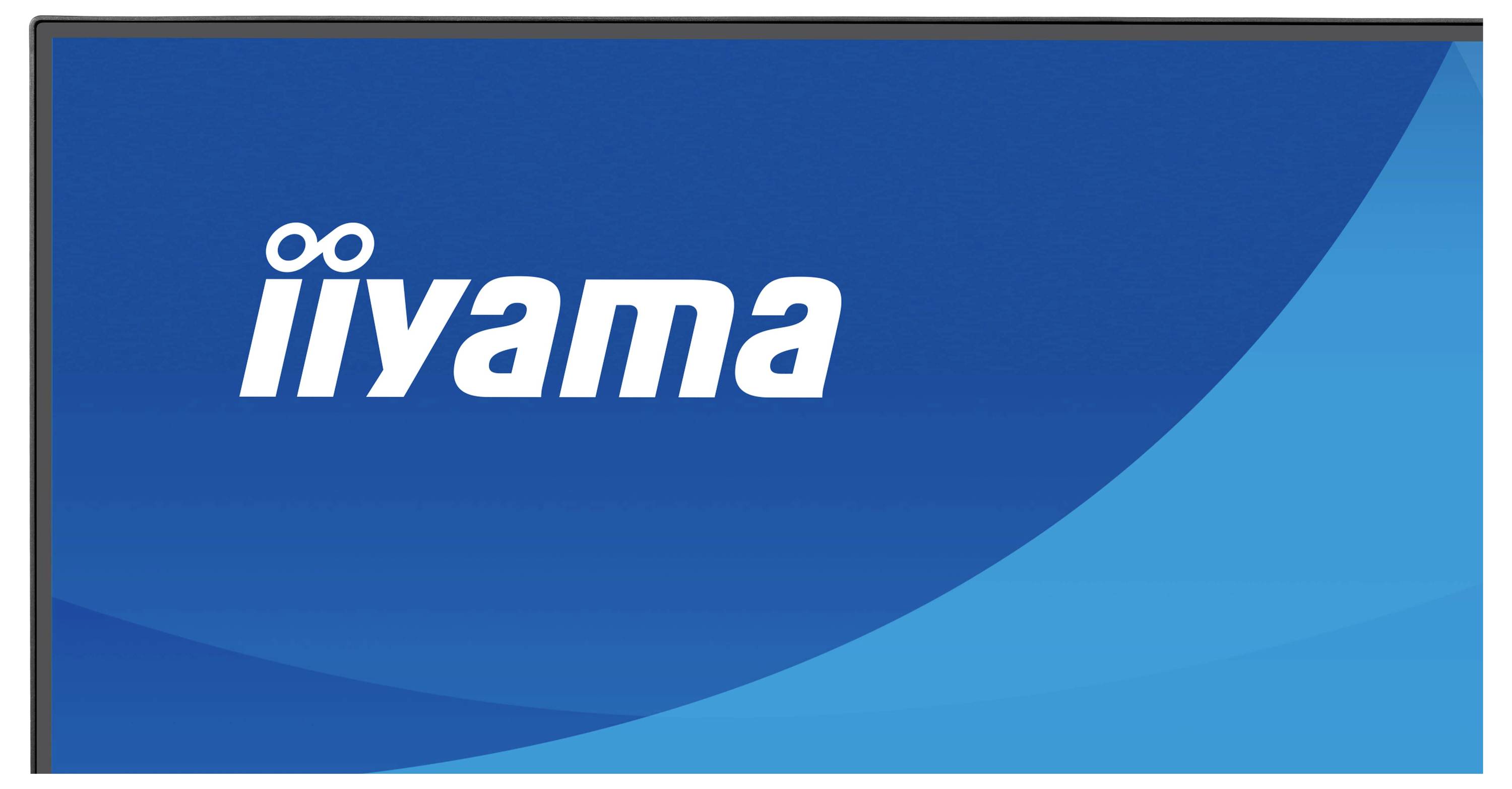 Logo se slovem „iiyama" v bílé barvě na stylizovaném modrém pozadí, zobrazující identitu značky společnosti.