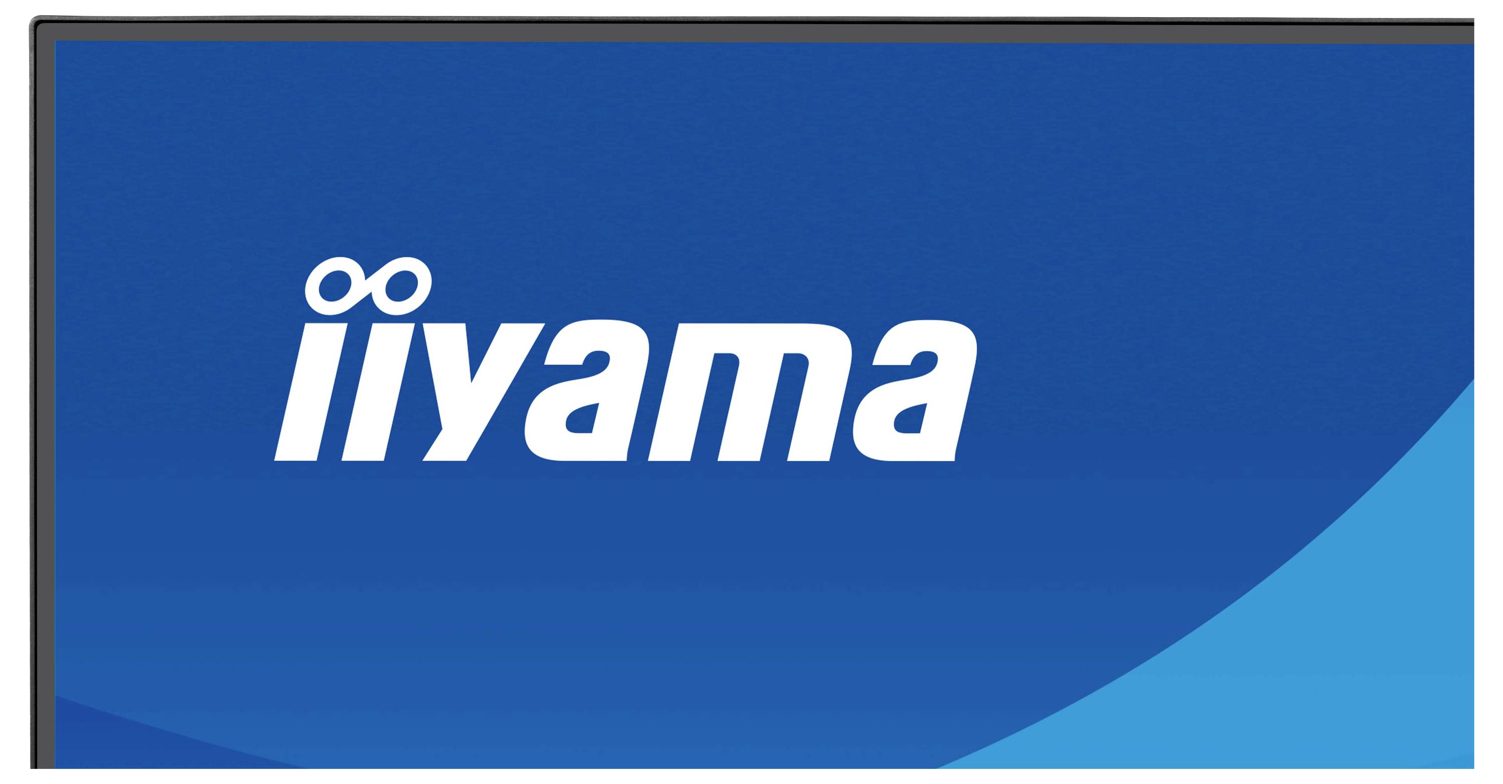 Obrázek ukazuje logo "iiyama" na modrém pozadí.