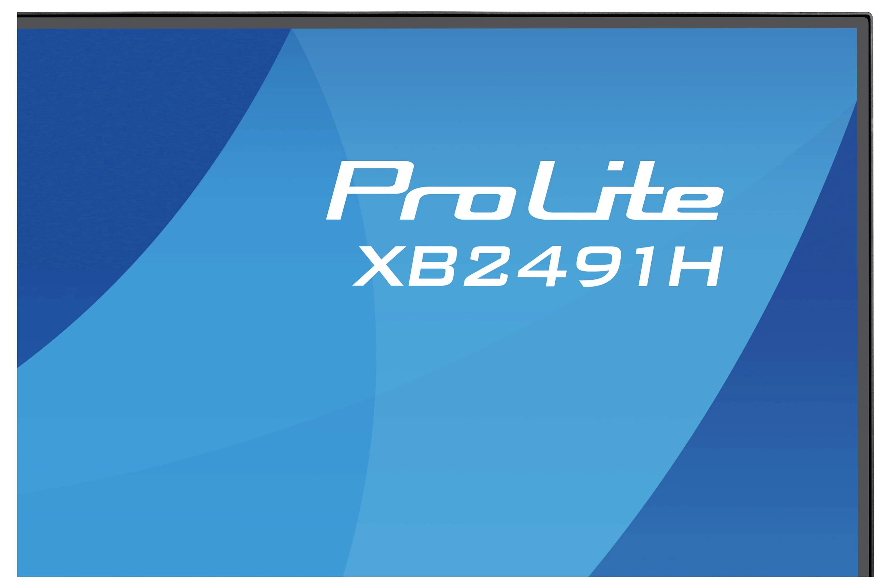 Monitor zobrazující text 'ProLite XB2491H' na modrém pozadí, který udává model zobrazovacího zařízení.