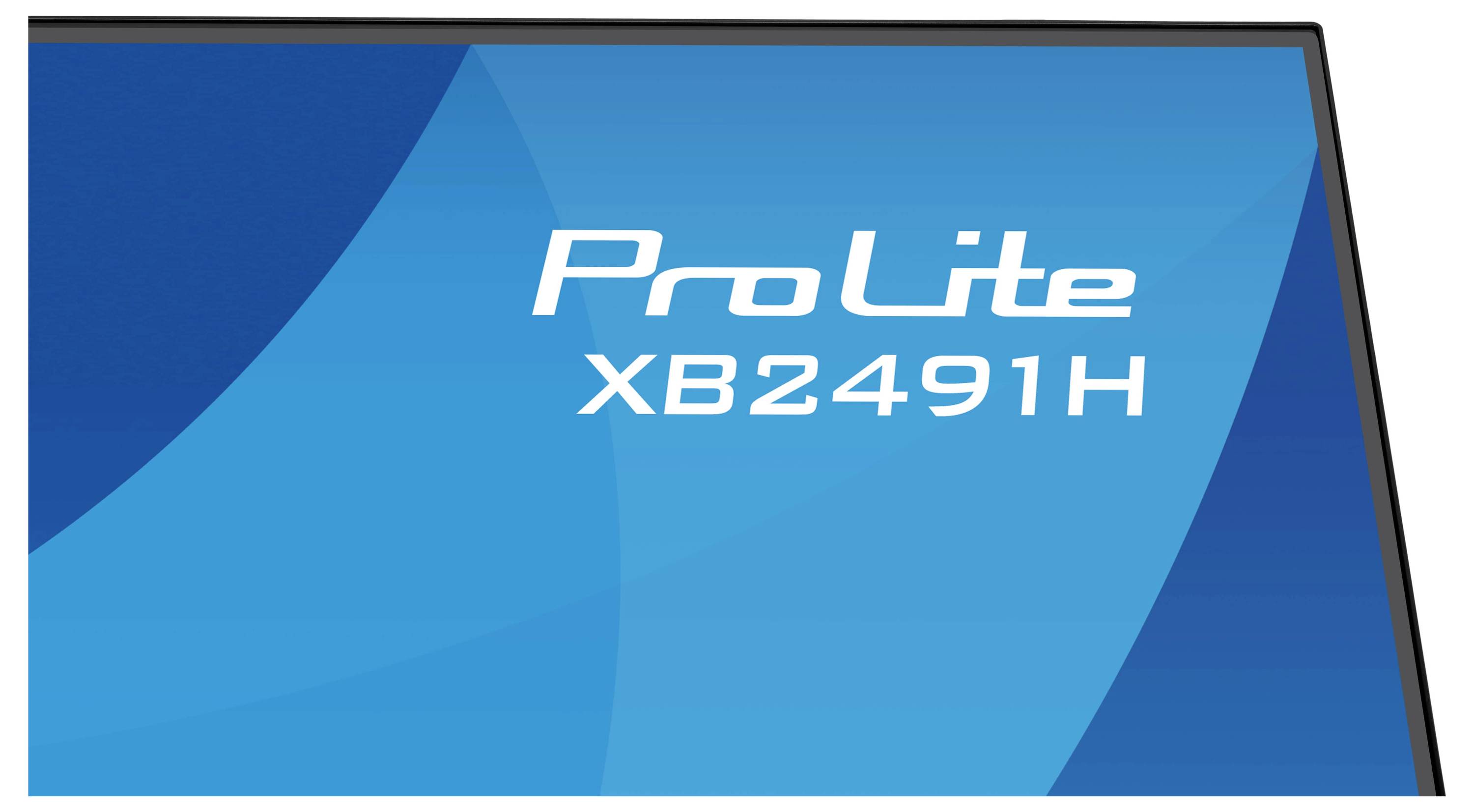 Monitorovací obrazovka s textem „ProLite XB2491H" zobrazeným na modrém pozadí.