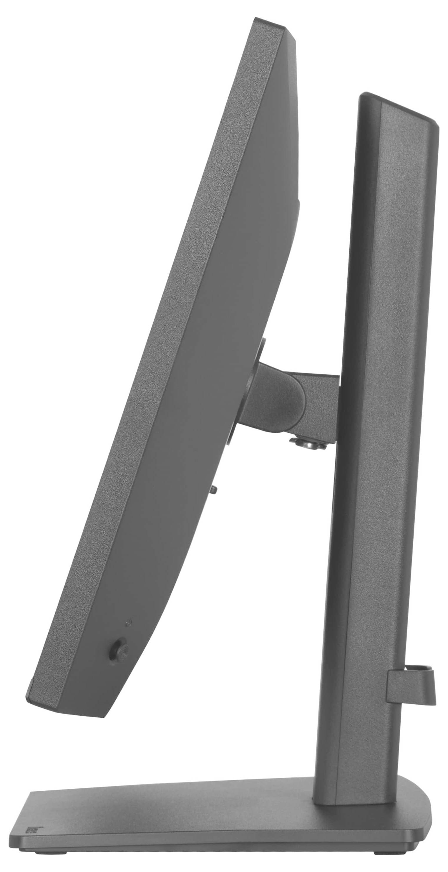 Boční pohled na plochý počítačový monitor na stojanu, který zvýrazňuje jeho štíhlejší design a nastavitelný mechanismus sklonu.