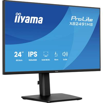 iiyama ProLite XB2491HS 24palcový IPS monitor zobrazený v přední pohledu na stojanu s rozlišením 1920x1080 a tenkým rámečkem.