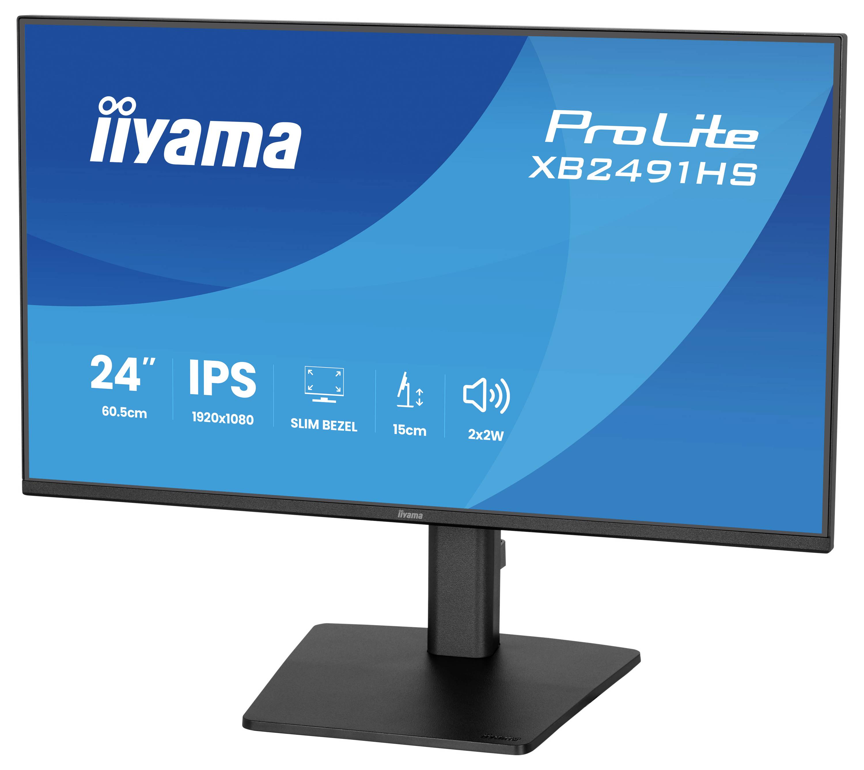 Monitor Iiyama ProLite XB2491HS, 24 palců, IPS, rozlišení 1920x1080, úzký rámeček, nastavení výšky 15 cm, reproduktory 2x2W.