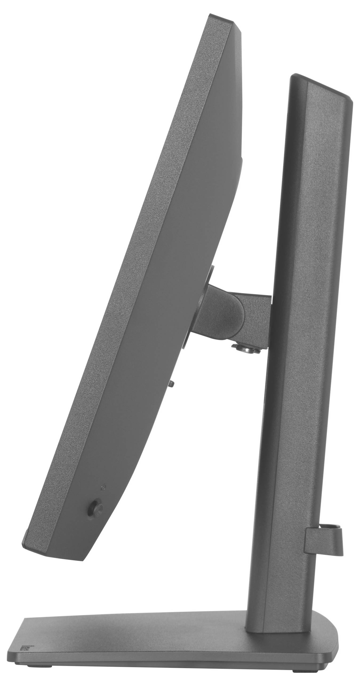 Štihý počítačový monitor pohledaný ze strany, zobrazující jeho stojan a mechanismus nastavitelného náklopu, zvýrazňující jeho elegantní design.