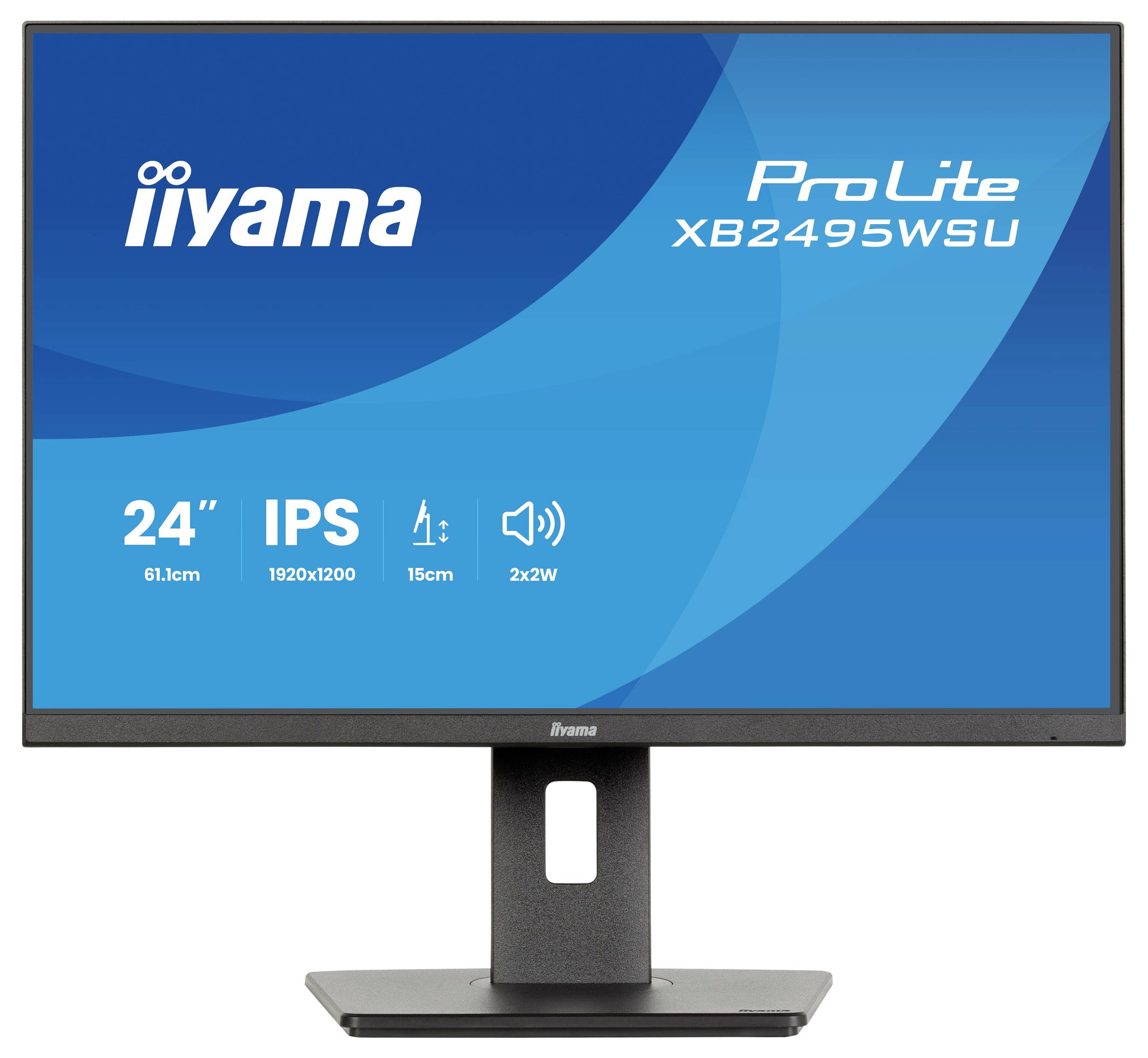Monitor 'iiyama ProLite XB2495WSU' s 24palcovou obrazovkou, rozlišením 1920x1200, technologií IPS a vestavěnými reproduktory.