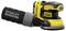 Žluto-černá Stanley Fatmax orbitální bruska s textovým logem na pytli na prach, určená pro účinné broušení povrchů.