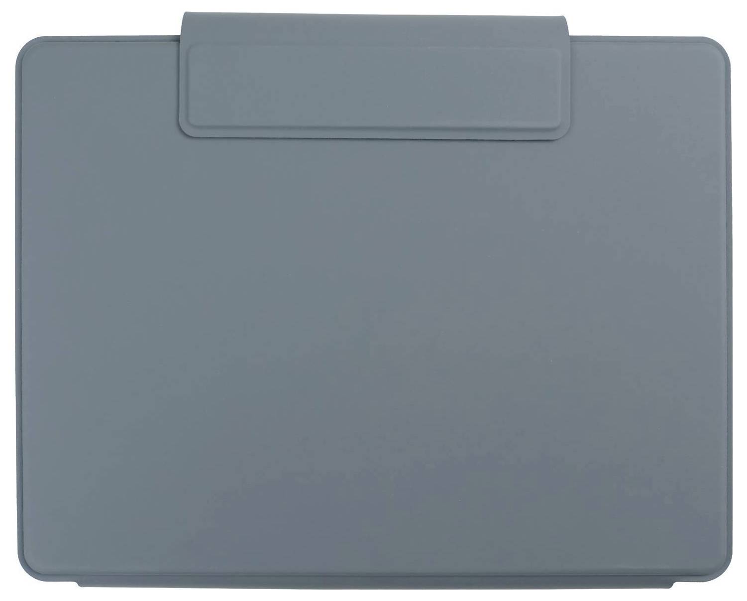 Uzavřený modrošedý pouzdro na notebook s otevíracím víkem, pohled shora, bez viditelných log nebo značek.