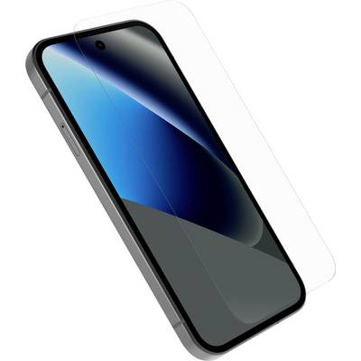 Smartphone nakloněný pod úhlem s čirým ochranným sklem zarovnaným přes displej.