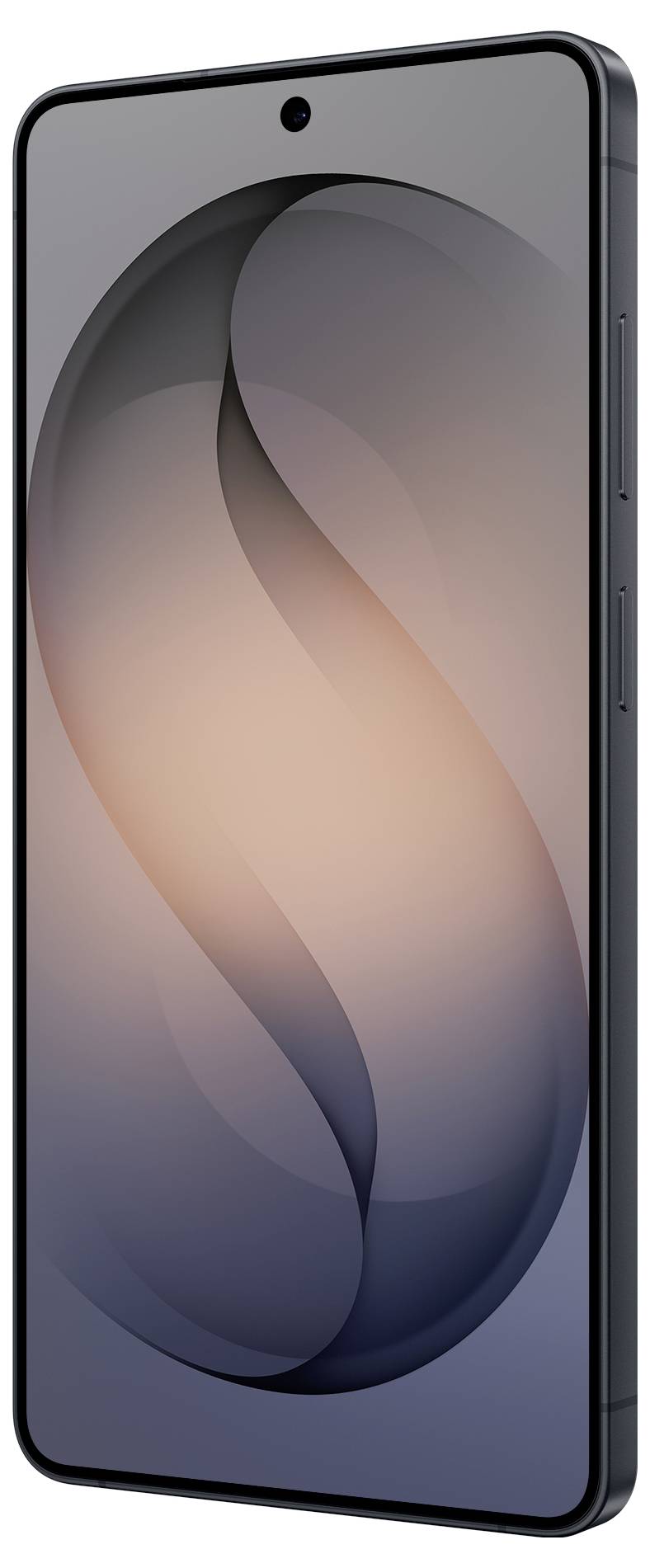 Moderní smartphone s displejem na celé ploše a kulatým oříznutím přední kamery, zobrazující abstraktní tapetu s přechodem barev.