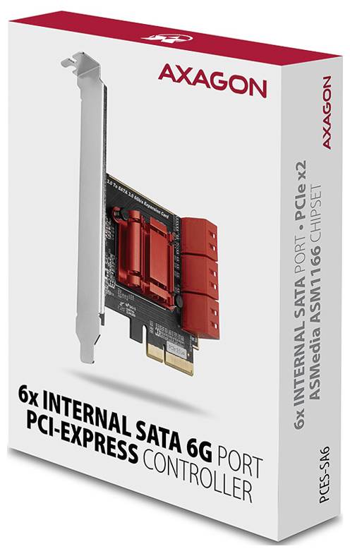 AXAGON karta ovladače PCIe x2 SATA v krabici s 6x interním ovladačem portů SATA 6G pro chipset ASMedia ASM1166.