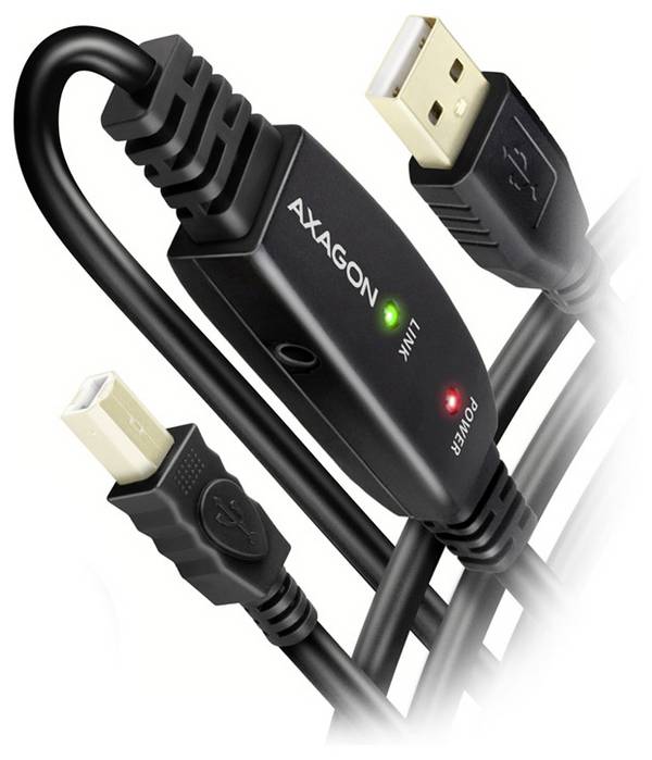 AXAGON USB kabel  USB 2.0 USB-B zástrčka 10 m černá pozlacené kontakty, Aktivní se zesílením signálu ADR-210B