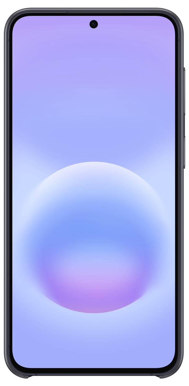 Přední pohled na smartphone s modro-fialový přechodový tapetu a centrovanou kamerou s výřezem.
