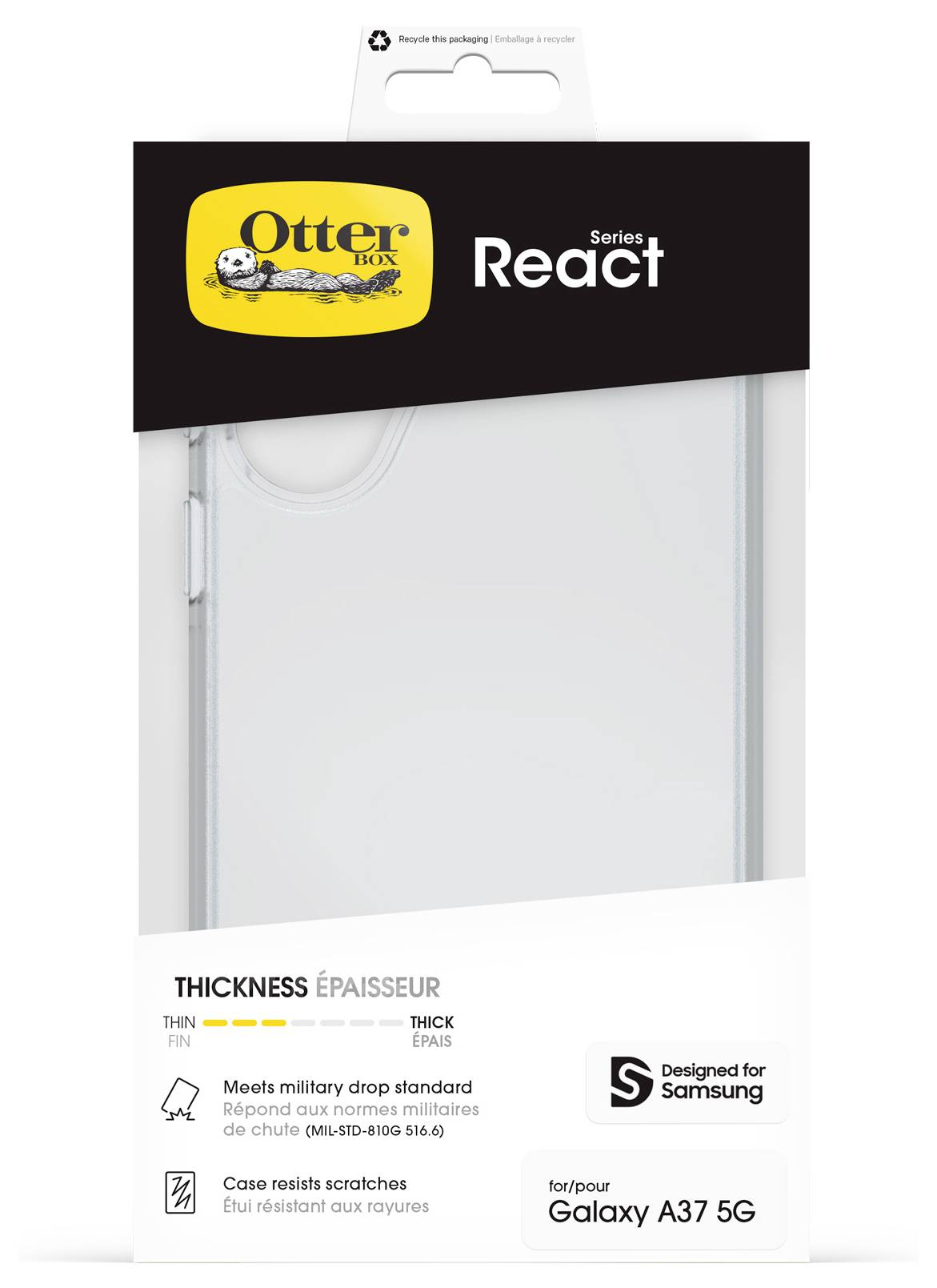 Pouzdro na telefon OtterBox React Series čiré pro Samsung Galaxy A37 5G, tenký design, ochrana při pádu vojenských testů