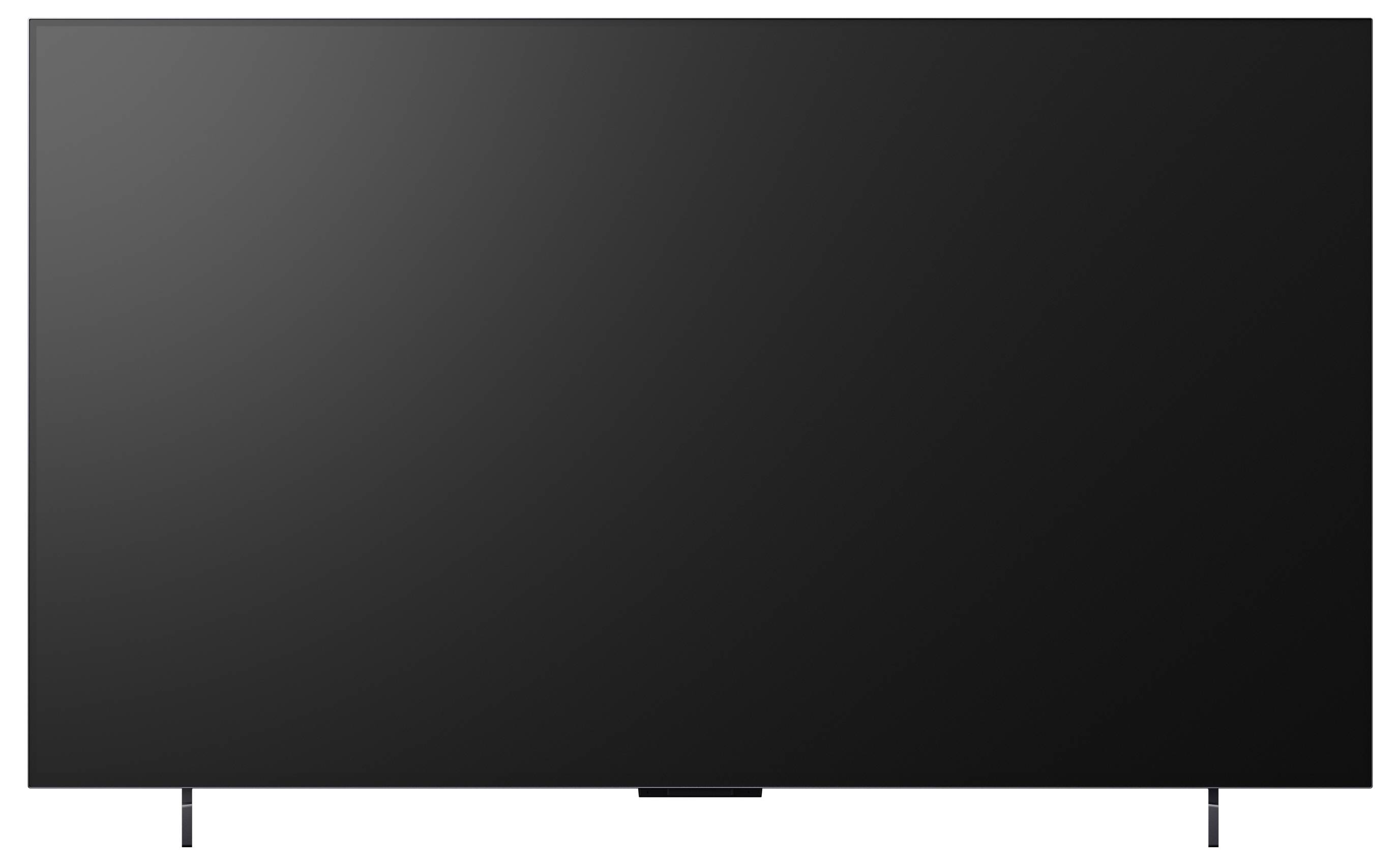 Černá plochá obrazovka televize nebo monitoru na stojanu, zobrazená vypnutá s prázdnou obrazovkou.