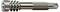 Kovový závitový šroub s drážkovanou kulatou hlavou a kuželovitým špičatým hrotem, zobrazený v bočním pohledu na bílém pozadí.