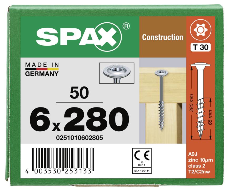 SPAX 0251010602805 talířové šrouby 6 mm 280 mm T-STAR plus ocel 50 ks-8