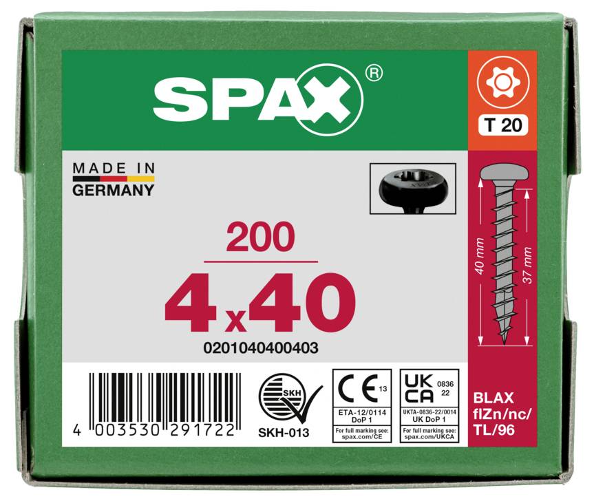 SPAX 0201040400403 půlkulaté šrouby 4 mm 40 mm T-STAR plus ocel 200 ks-4