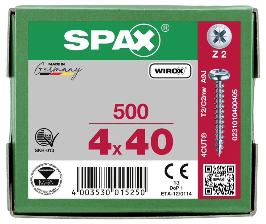 SPAX 0231010400405 půlkulaté šrouby 4 mm 40 mm křížová drážka Pozidriv ocel 500 ks-7