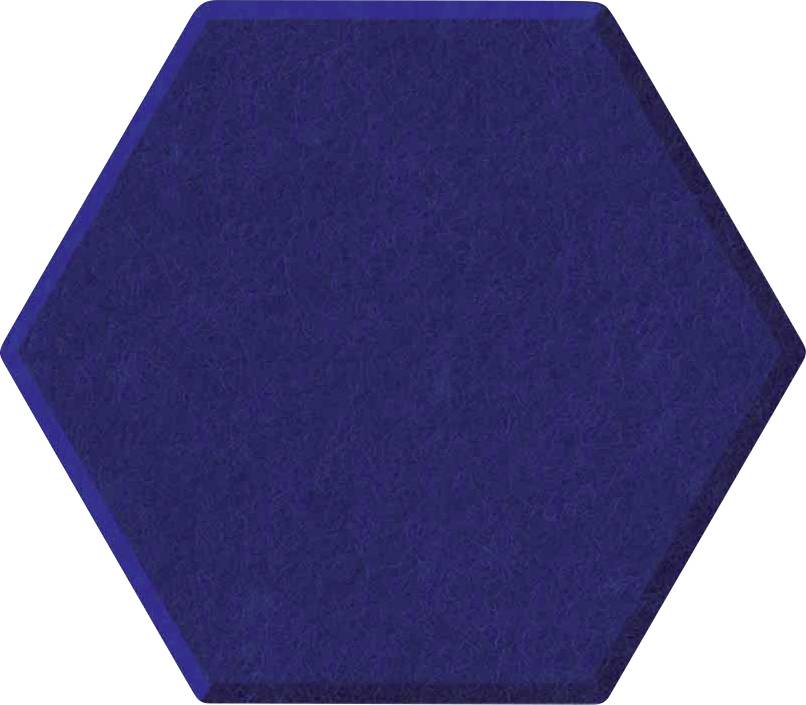 Tmavě modrý šestiúhelníkový tvar na bílém pozadí, připomínající jednoduchou ikonu nebo geometrickou dlaždici.