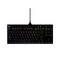 Kompaktní černá herní klávesnice s RGB podsvícením, odnímatelným kabelem a logem Logitech 'G'