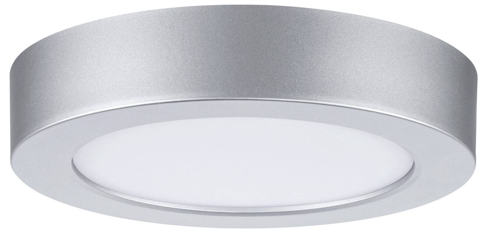 Kulaté stříbrné vestavné LED stropní svítidlo s bílým difuzérem.