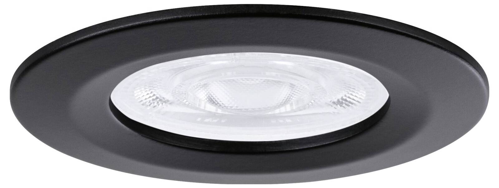 Černý zapuštěný stropní light fixture s kulatým obraním a čirým středovým čočkou.