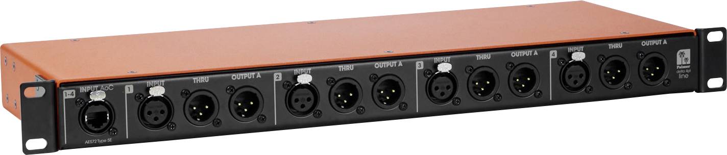 Zadní panel zásuvného audio rozhraní s více XLR a 1/4palcovými porty vstupu/výstupu, označenými sekcemi a připojením napájení.