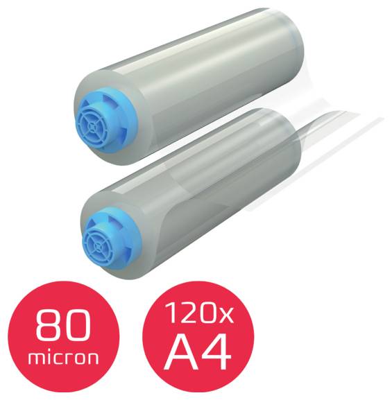 Dva válcové filtry se modrými koncovkami, označené 80 mikronů a 120x A4, zobrazené v ilustraci ve stylu produktu.